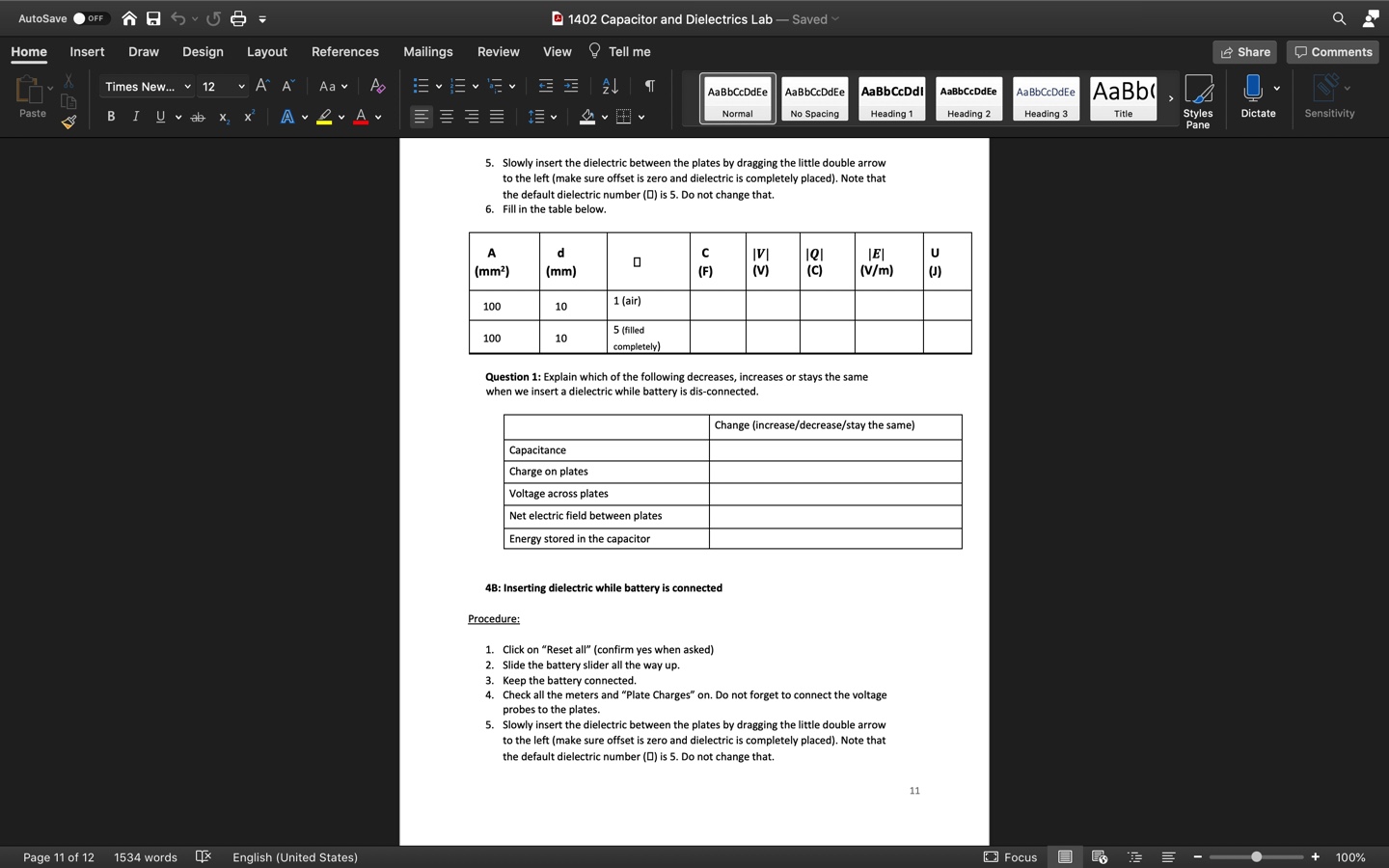 Changing capacitor area while battery is dis-connected Procedure: 1. Click on "reset