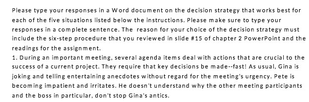 Please type your responses in a Word document on the decision