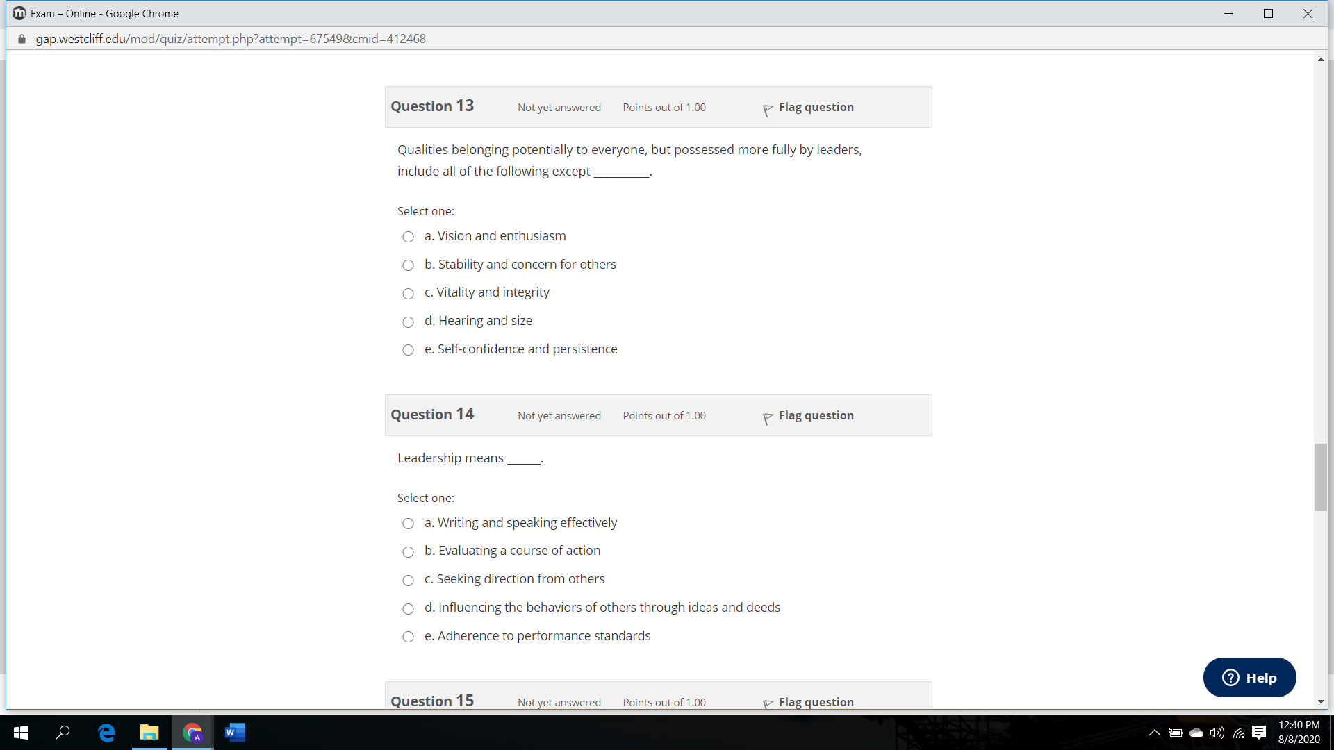 - Google Chrome - X gap.westcliff.edu/mod/quiz/attempt.php?attempt=67549&cmid=412468 Question 11 Not yet answered Points