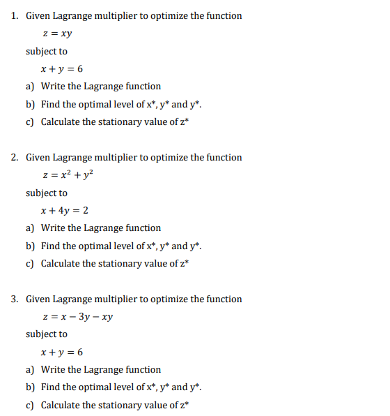 Hi ! I need explaination and solution Thank you. 1. Given Lagrange