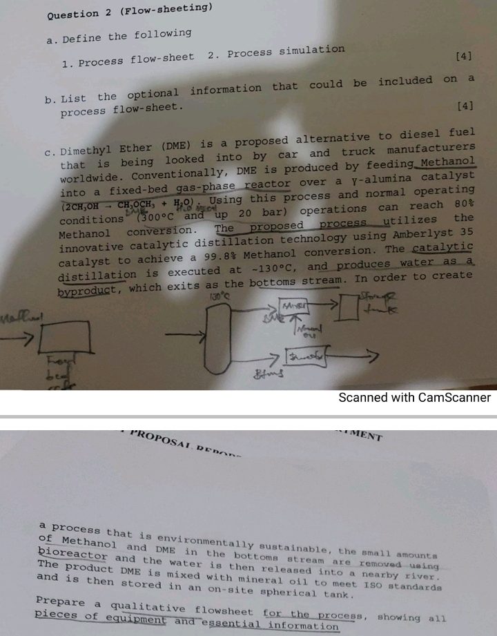  Question 2(Flow-sheeting) a. Define the following Process flow-sheet 2. Process simulation