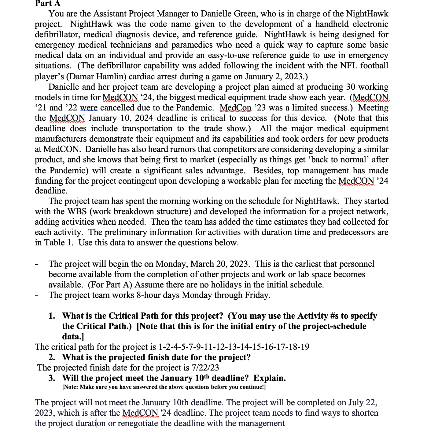  Part A You are the Assistant Project Manager to Danielle Green,