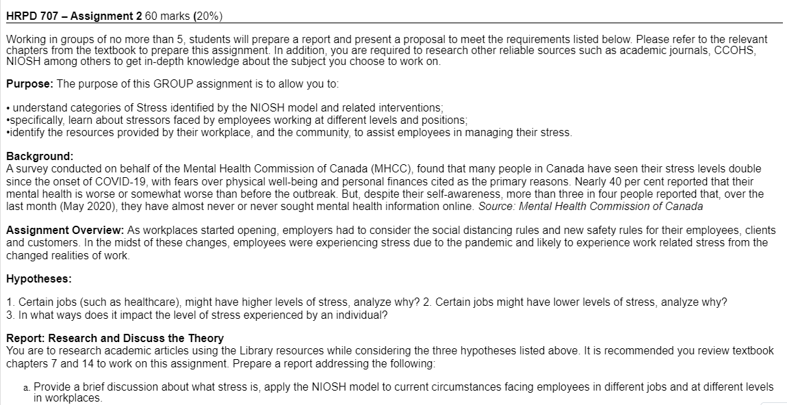 HRPD 707 Assignment 2 60 marks (20%} Working in groups of