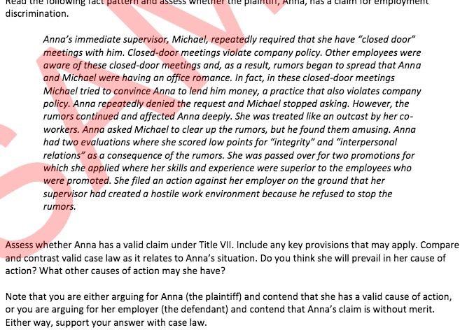 Read the following lact pattern and assess whether the plainitin, Anna,