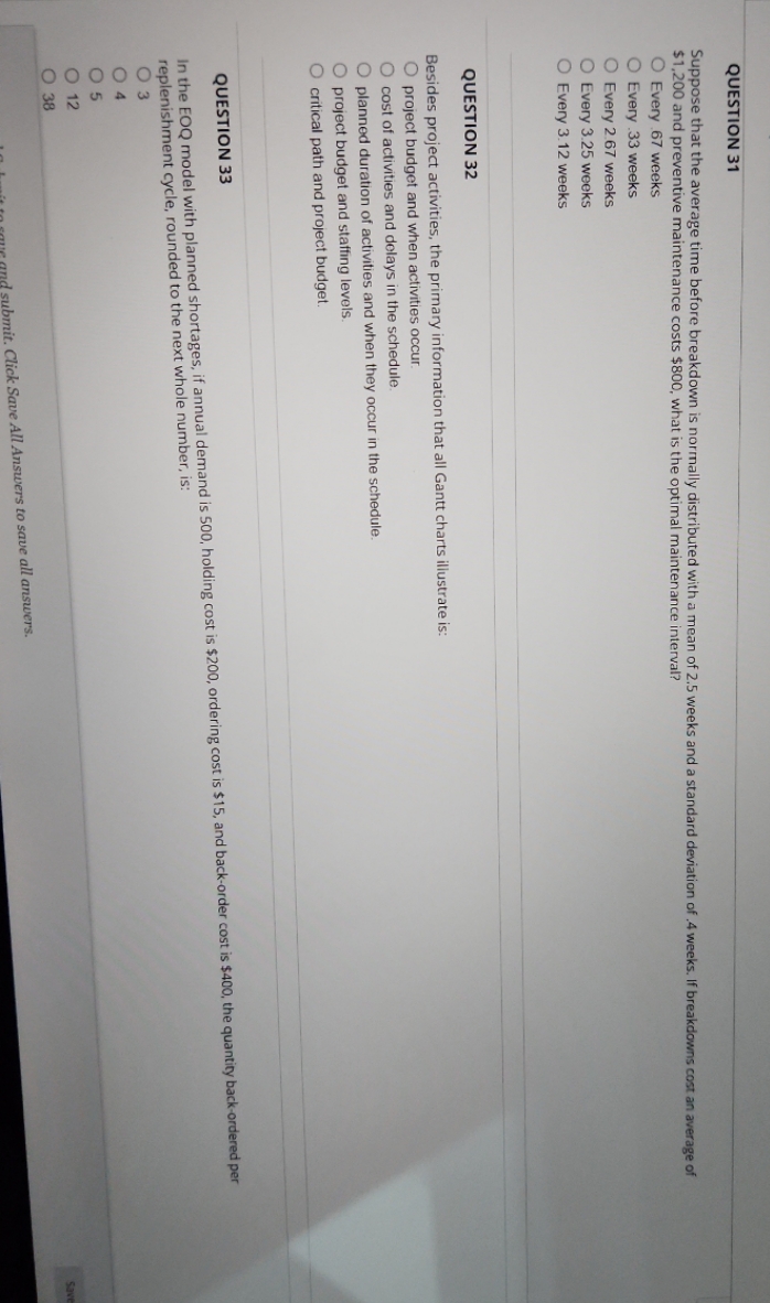 20 min left QUESTION 31 Suppose that the average time before breakdown