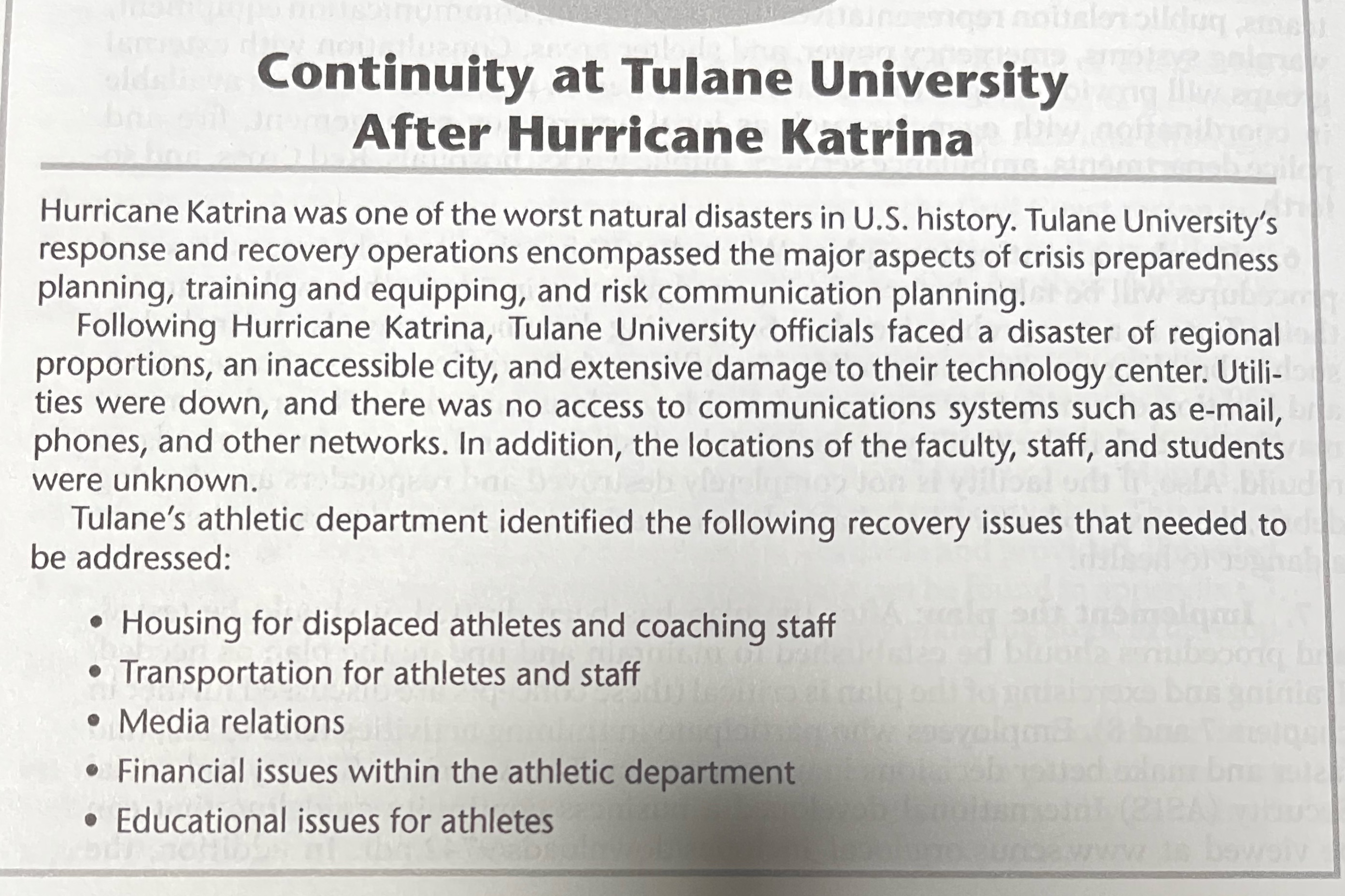 HLS : Sports/Large Events Security Case Study: Continuity at Tulane University After