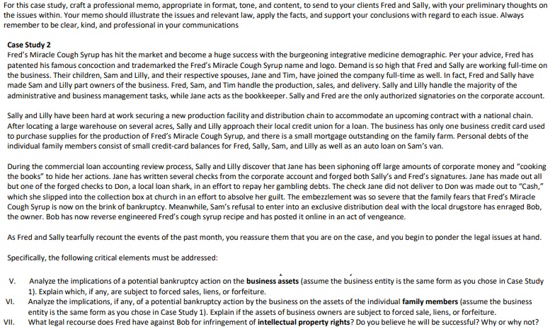 See questions below. For this case study, craft a professional memo, appropriate