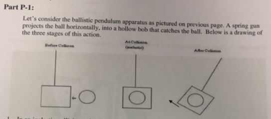  Part P-1: Let's consider the ballistic pendulum apparatus as pictured on