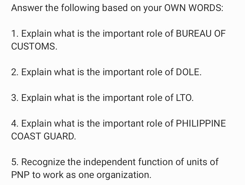 Help me answer the following Answer the following based on your OWN