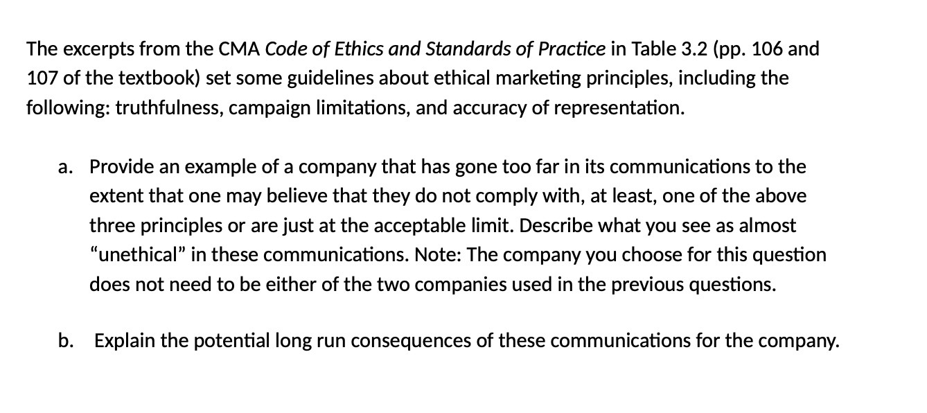  The excerpts from the CMA Code of Ethics and Standards of