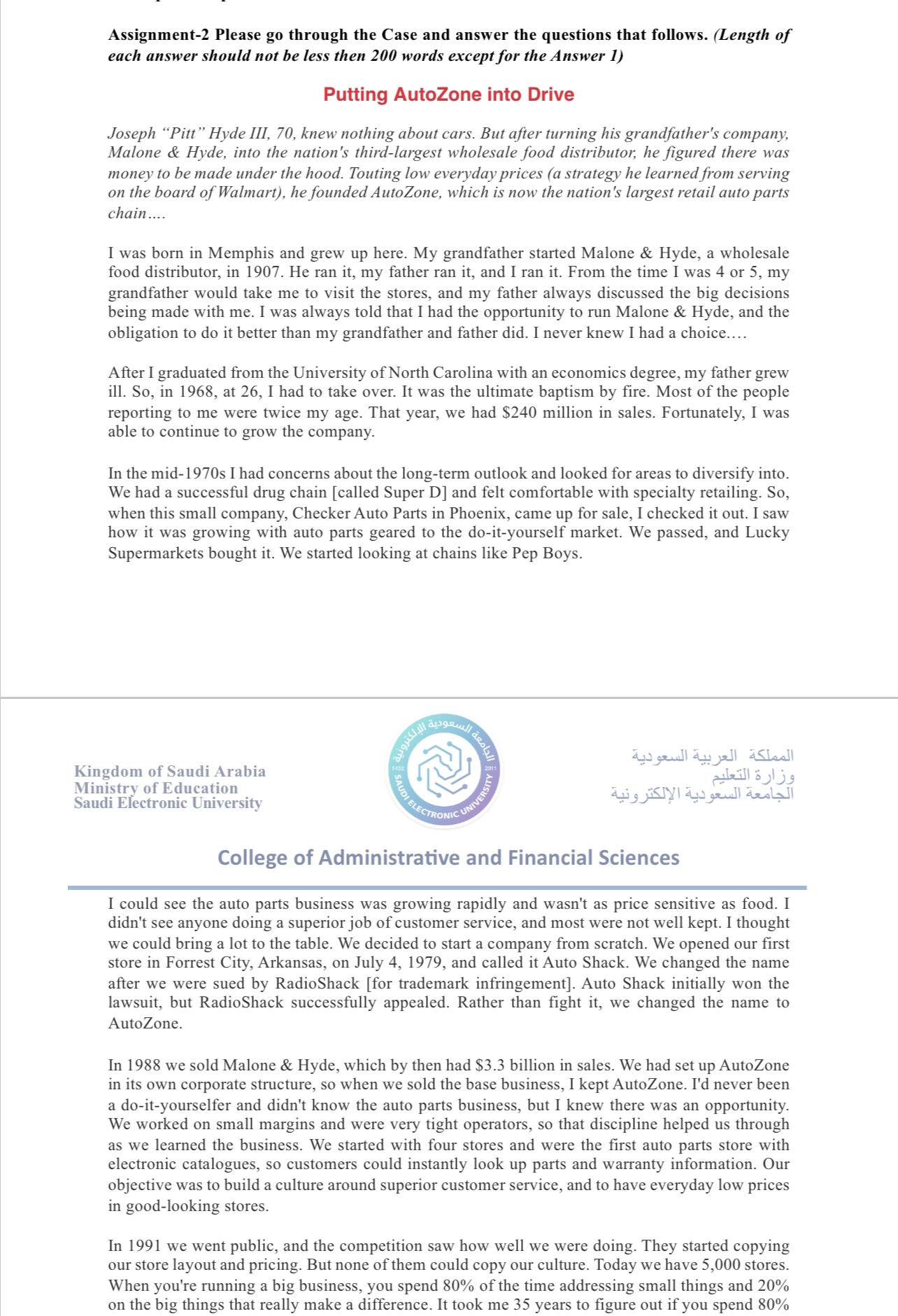  Assignment-2 Please go through the Case and answer the questions that