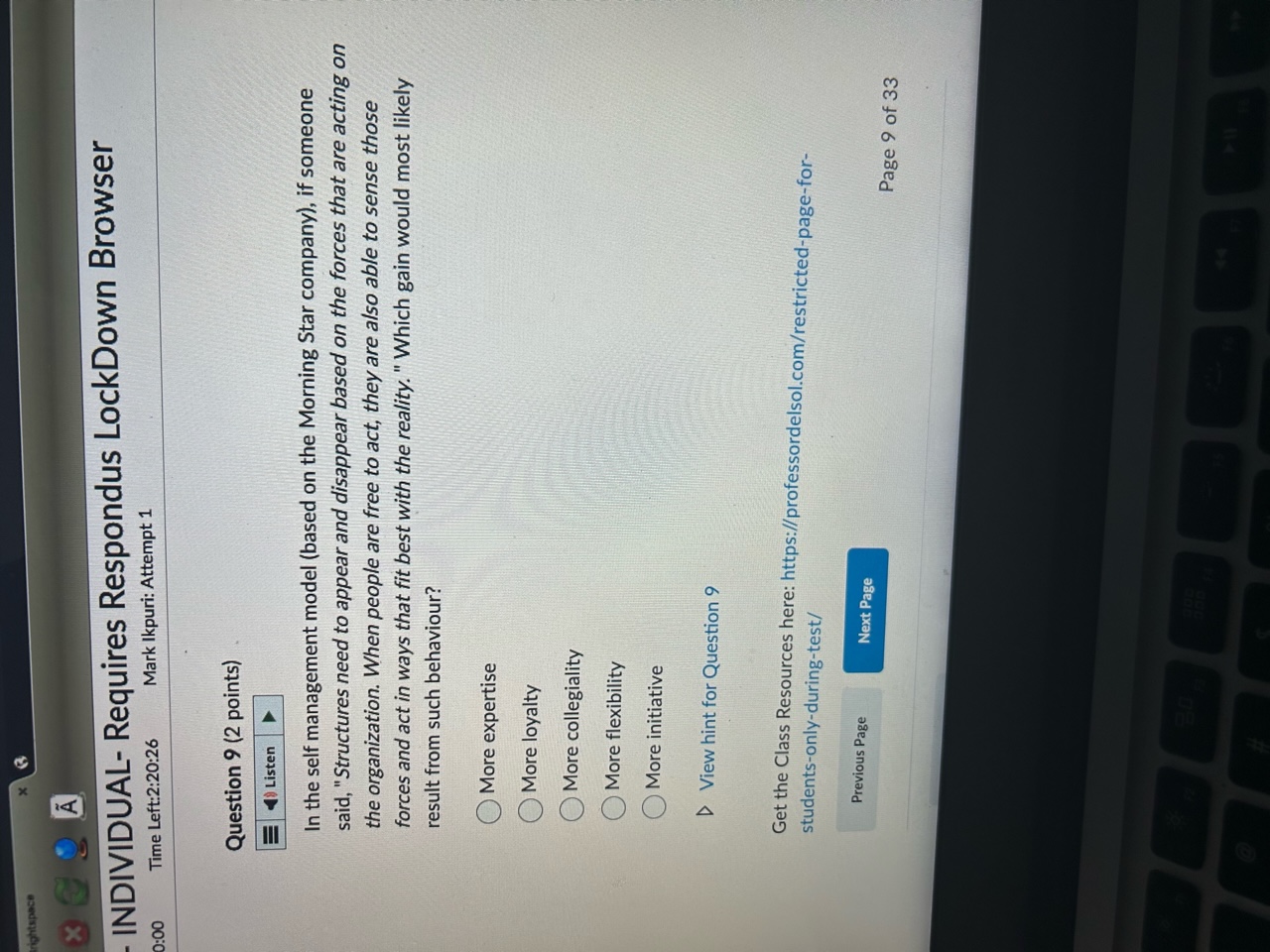 (2 points) = ) Listen In the self management model (based on