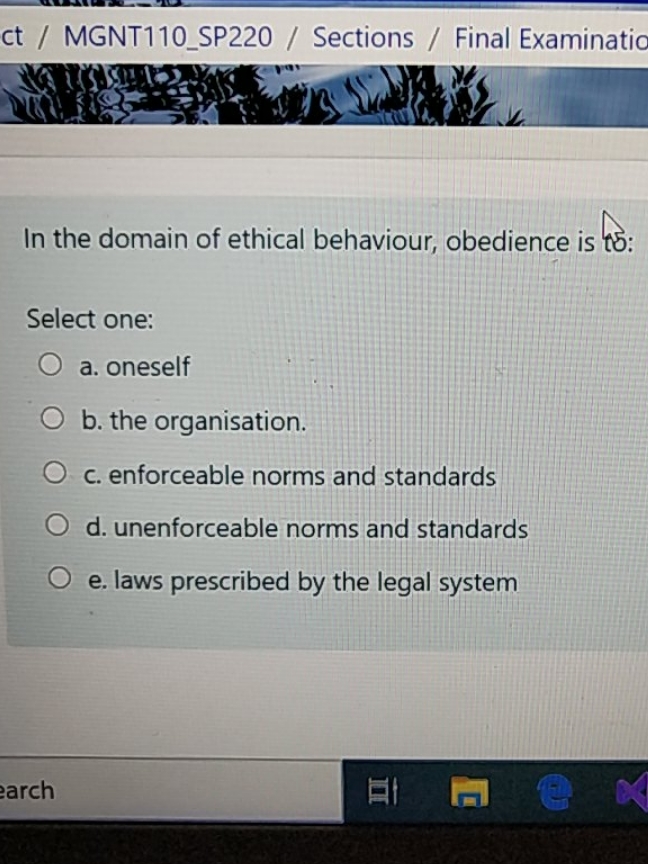 answer needed ct / MGNT110_SP220 / Sections / Final Examination In the