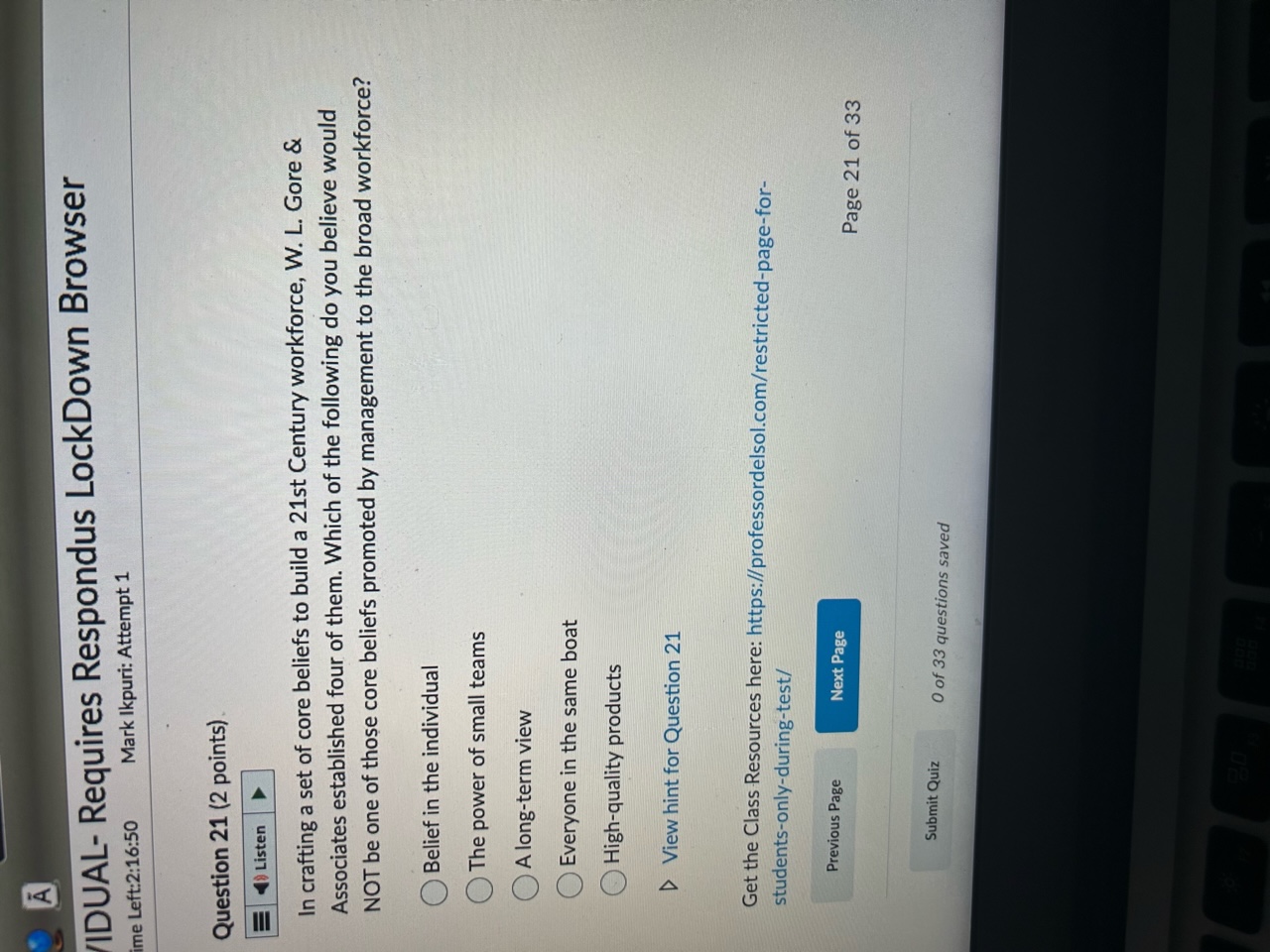 Respondus LockDown Browser 0:00 Time Left:2:20:26 Mark Ikpuri: Attempt 1 Question 9