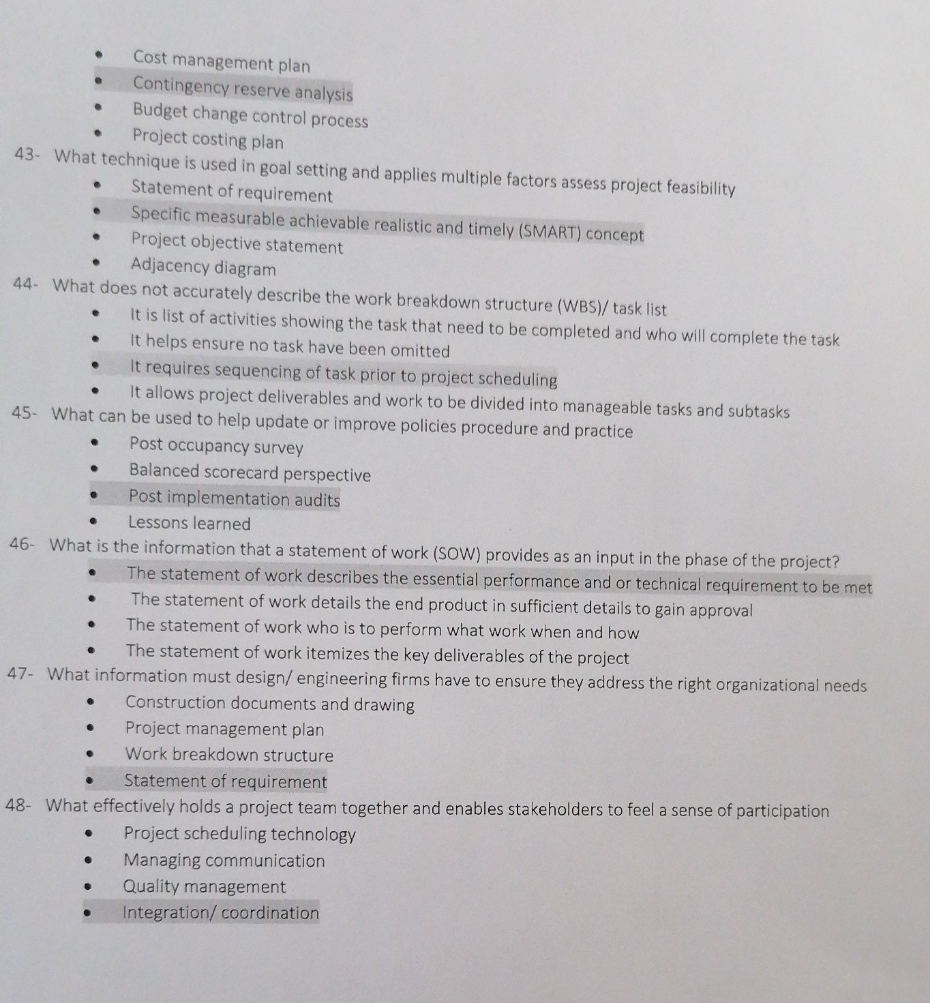 Basu IFMA TUTOR Cost management plan Contingency reserve analysis . Budget change