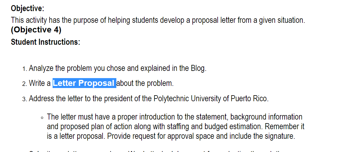 Objective: This activity has the purpose of helping students develop a