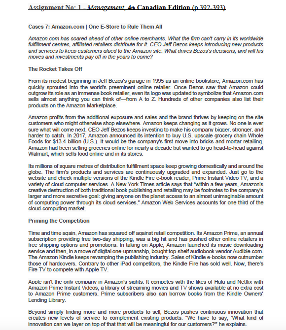 Problem Solving Amazon is continuously looking for new markets to exploit. As