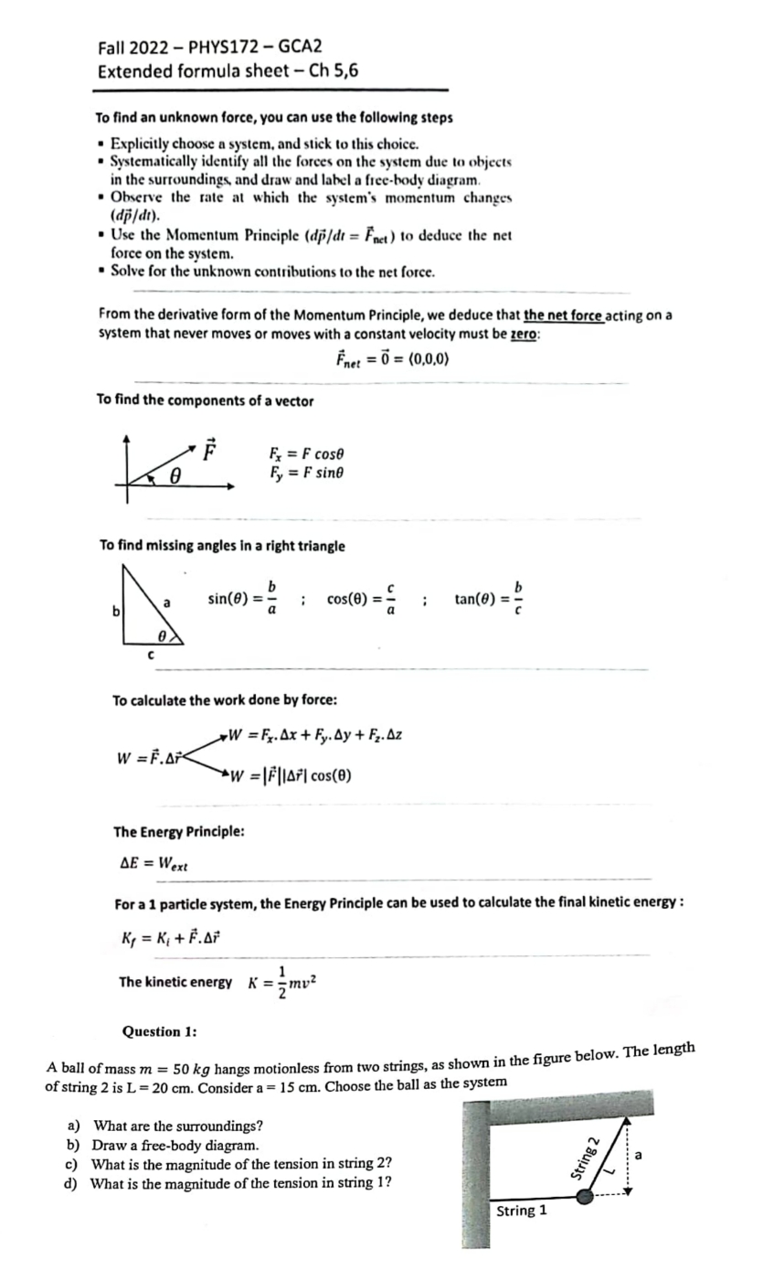 I need solve this question Fall 2022 - PHYS172 - GCA2 Extended