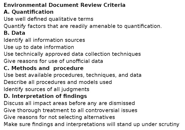  Environmental Document Review Criteria A. Quantification Use well defined qualitative terms