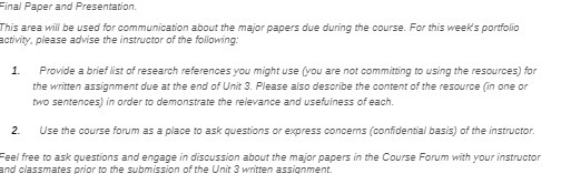  Final Paper and Presentation. This area will be used for communication