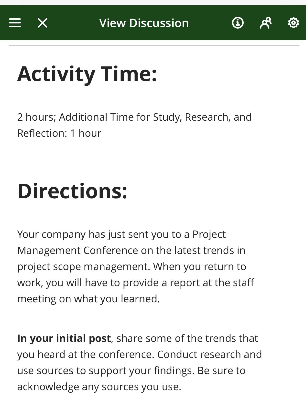 Please give a detail answer with reference View Discussion G) Activity Time:
