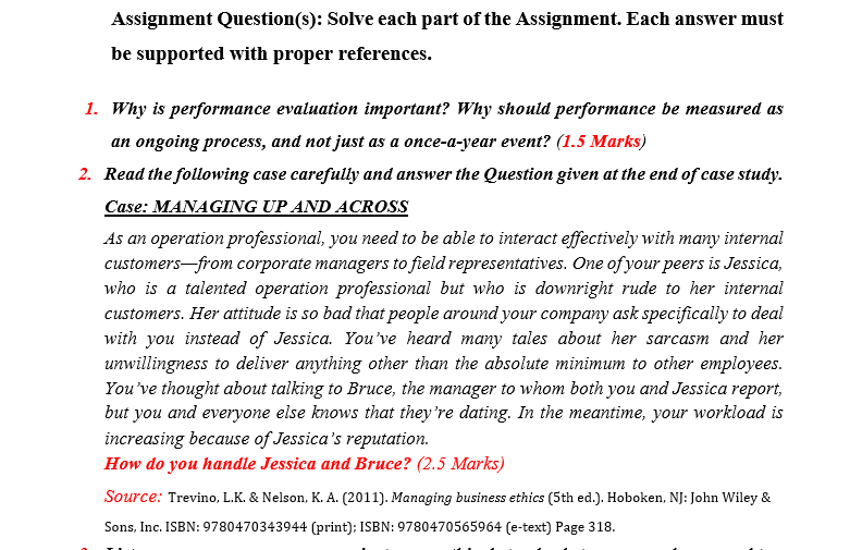  Assignment Question(s): Solve each part of the Assignment. Each answer must