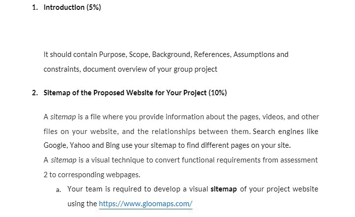  1. Introduction (5%) It should contain Purpose, Scope, Background, References, Assumptions