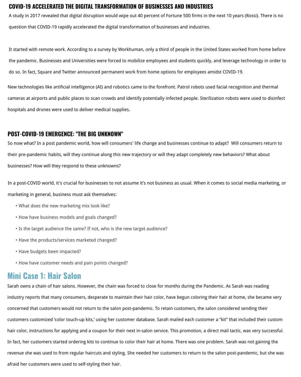 Salon Question 1: Which digital marketing or social media marketing tactics or