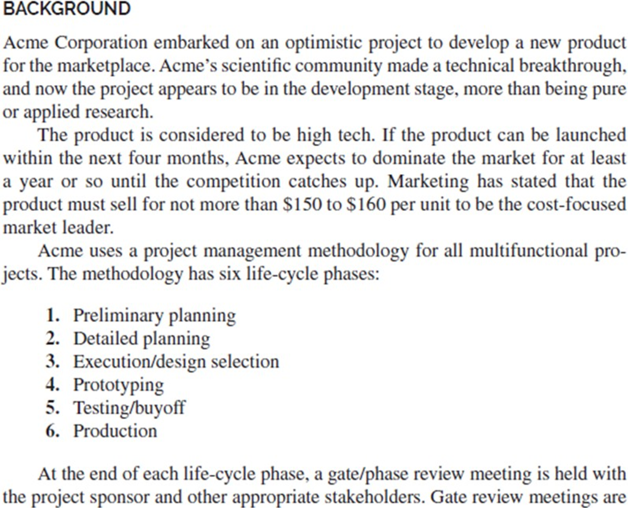 BACKGROUND Acme Corporation embarked on an optimistic project to develop a