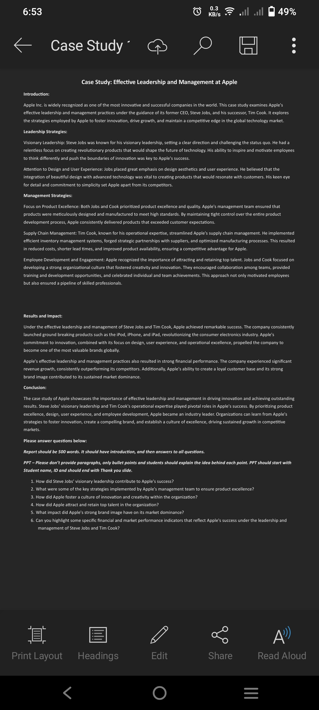 6:53 O 0.3 KB/s ~ all .ill 49% Case Study Case