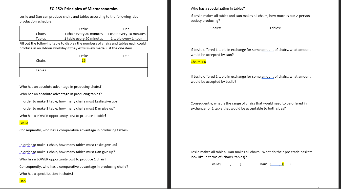$1? Chairs: Tables: How many chairs and tables would Leslie produce if