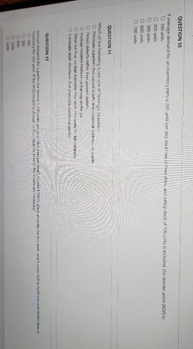 20 min left QUESTION 10 If average demand for an inventory item