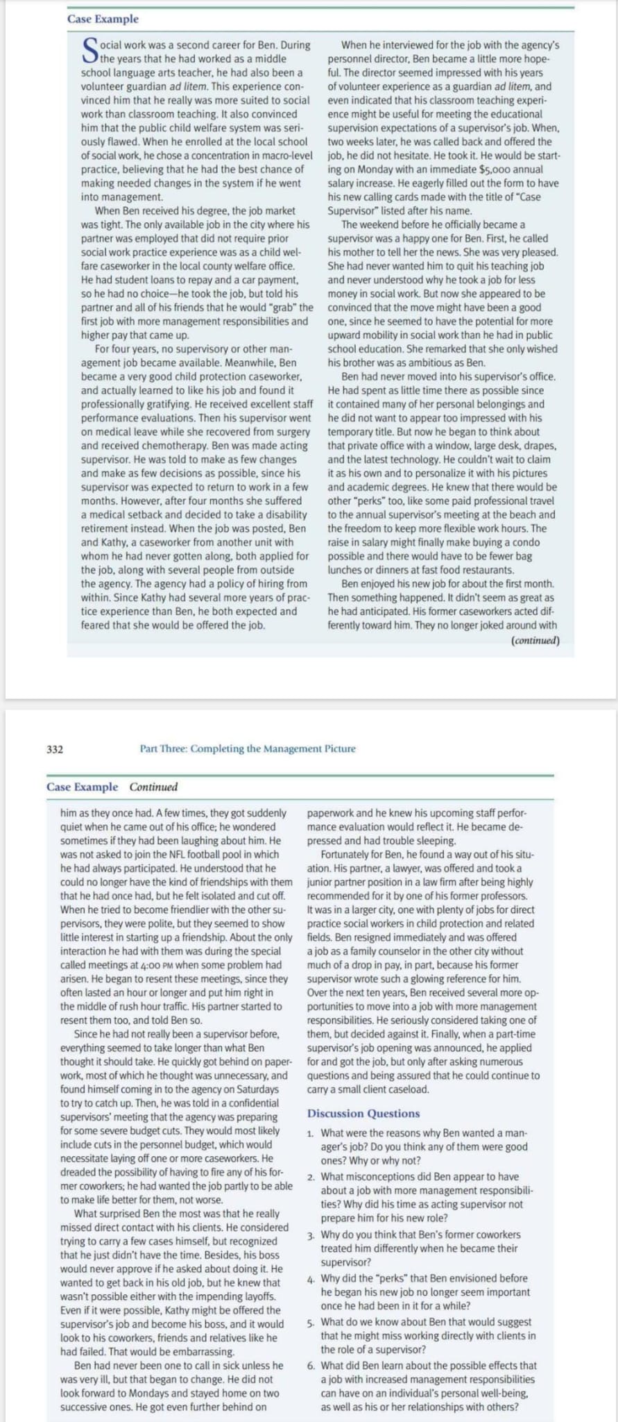 Case Example Social work was a second career for Ben. During