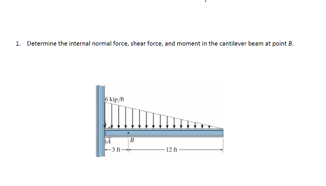  1. Determine the internal normal force, shear force, and moment in