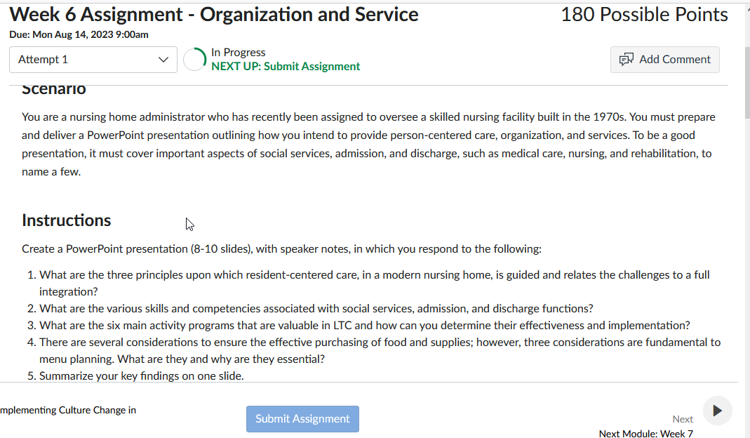  Week 6 Assignment - Organization and Service 180 Possible Points Due: