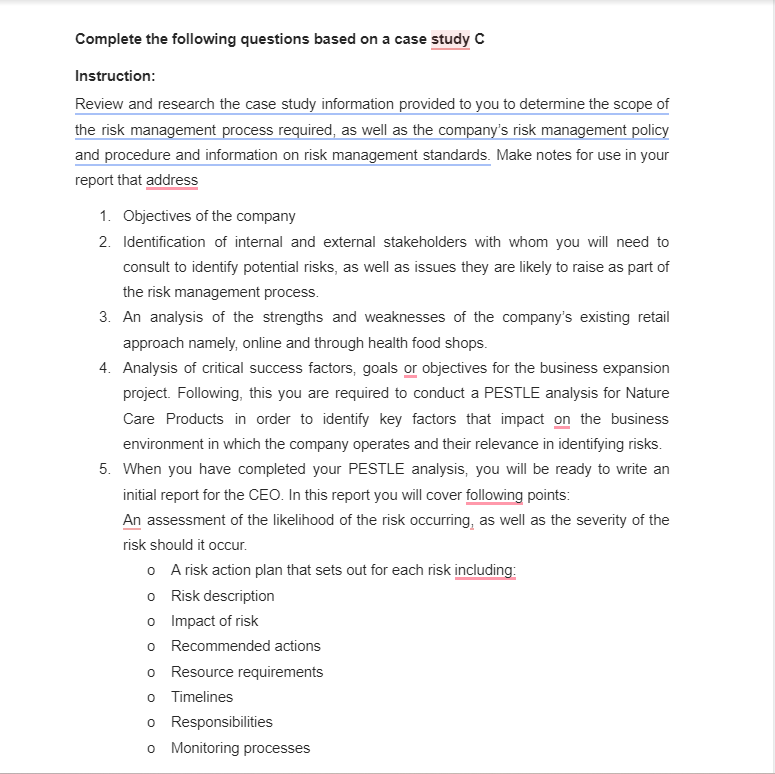 a risk briefing management report associated with the proposed Business expansion and