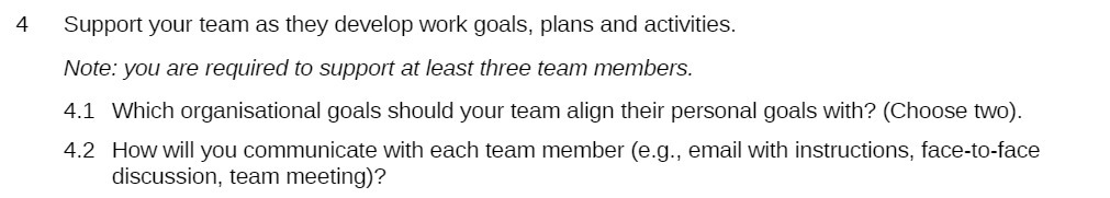 Support your team as they develop work goals, plans and activities.