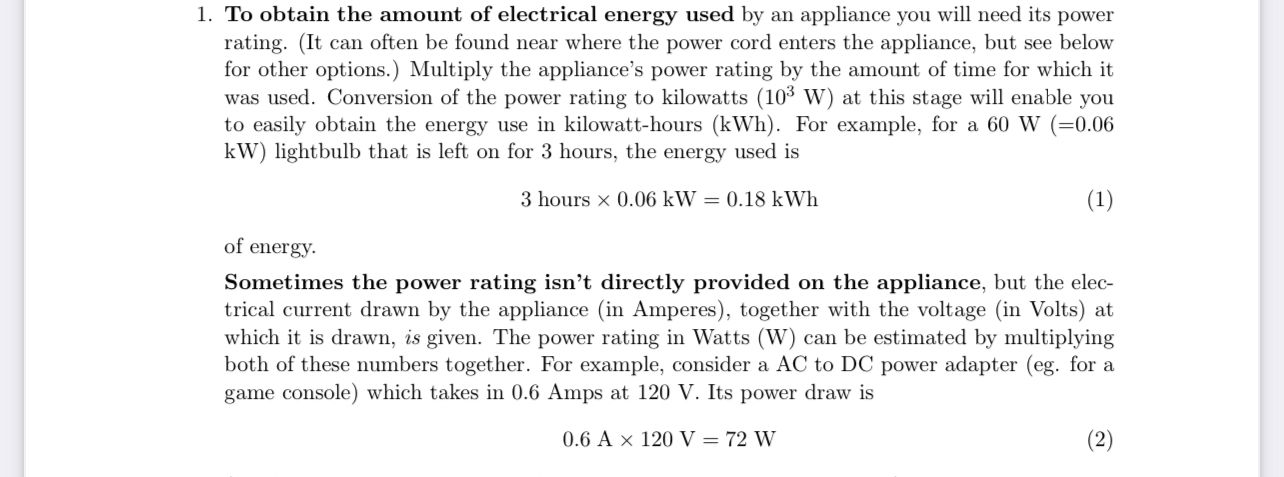 use a table like this to calculate the electrical usage over 5