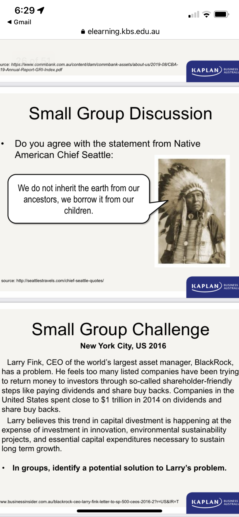  6:29 1 Gmail a elearning.kbs.edu.au urce: https://www.commbank.com.au/content/dam/commbank-assets/about-us/2019-08/CBA- 19-Annual-Report-GRI-Index.pdf KAPLAN BUSINESS AUSTRAL