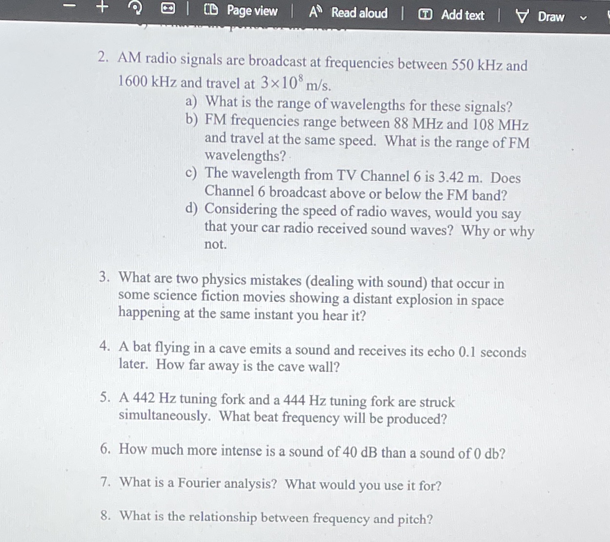  E15 Page View A\" Read aloud Add text 'V' Draw 2.
