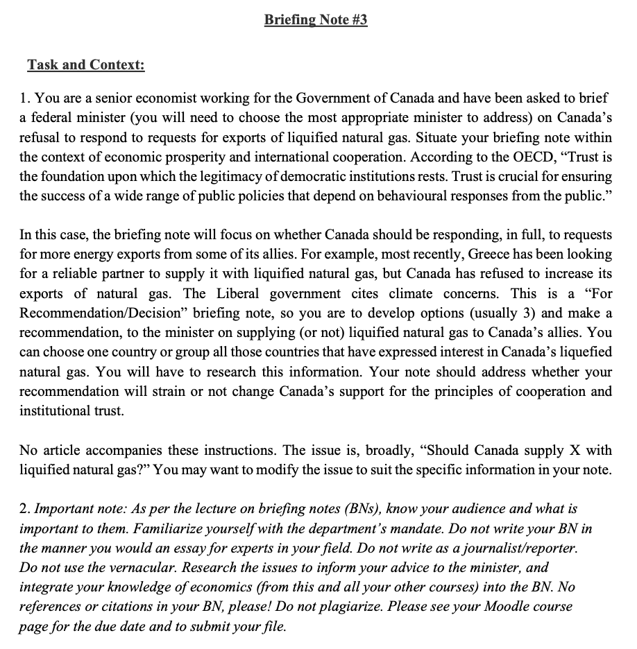 Briefing Note #3 Task and Context: 1. You are a senior
