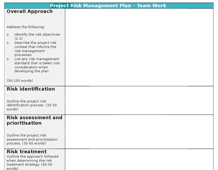 Project Risk Management Plan - Team Work Overall Approach Address the