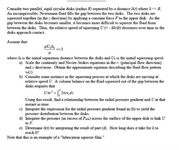  Consider two parallel, rigid circular disks (radius R) separated by a