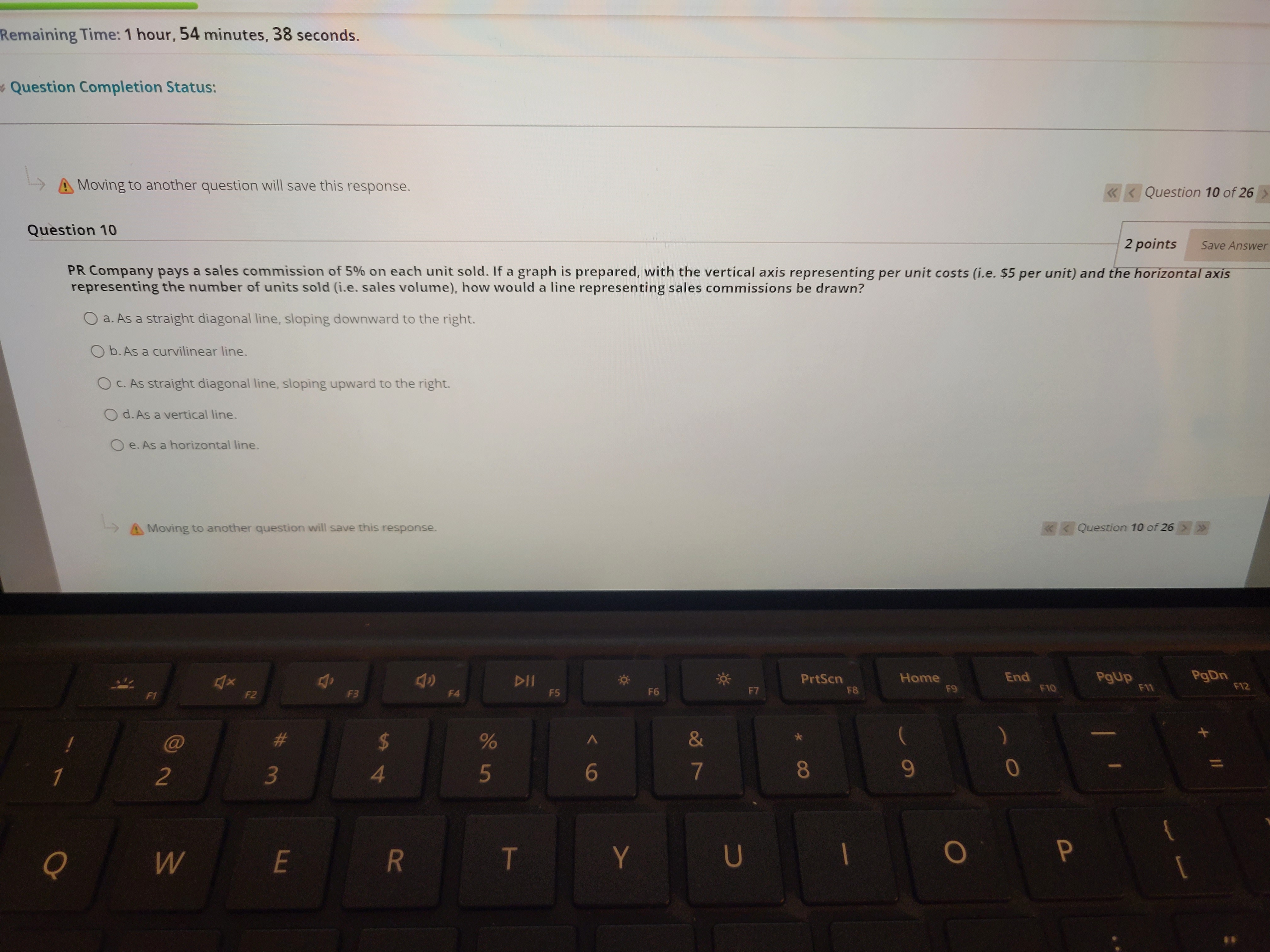 Remaining Time: 1 hour, 54 minutes, 38 seconds. Question Completion Status: