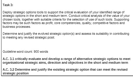 Task 3: Deploy strategic options tools to support the critical evaluation