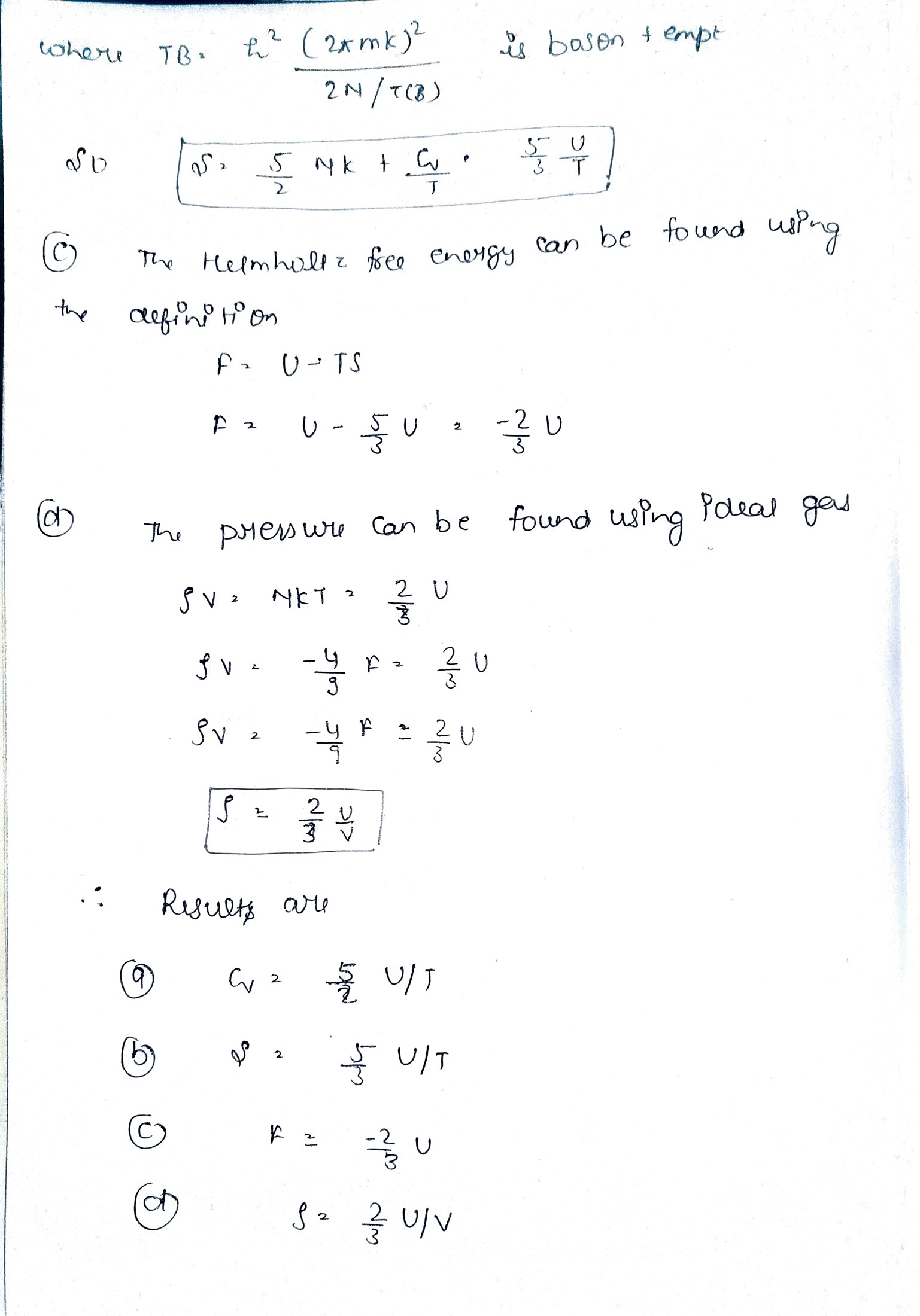 of a boson gas: 2.1 a Cv = (5/2) U/T 2.2 b