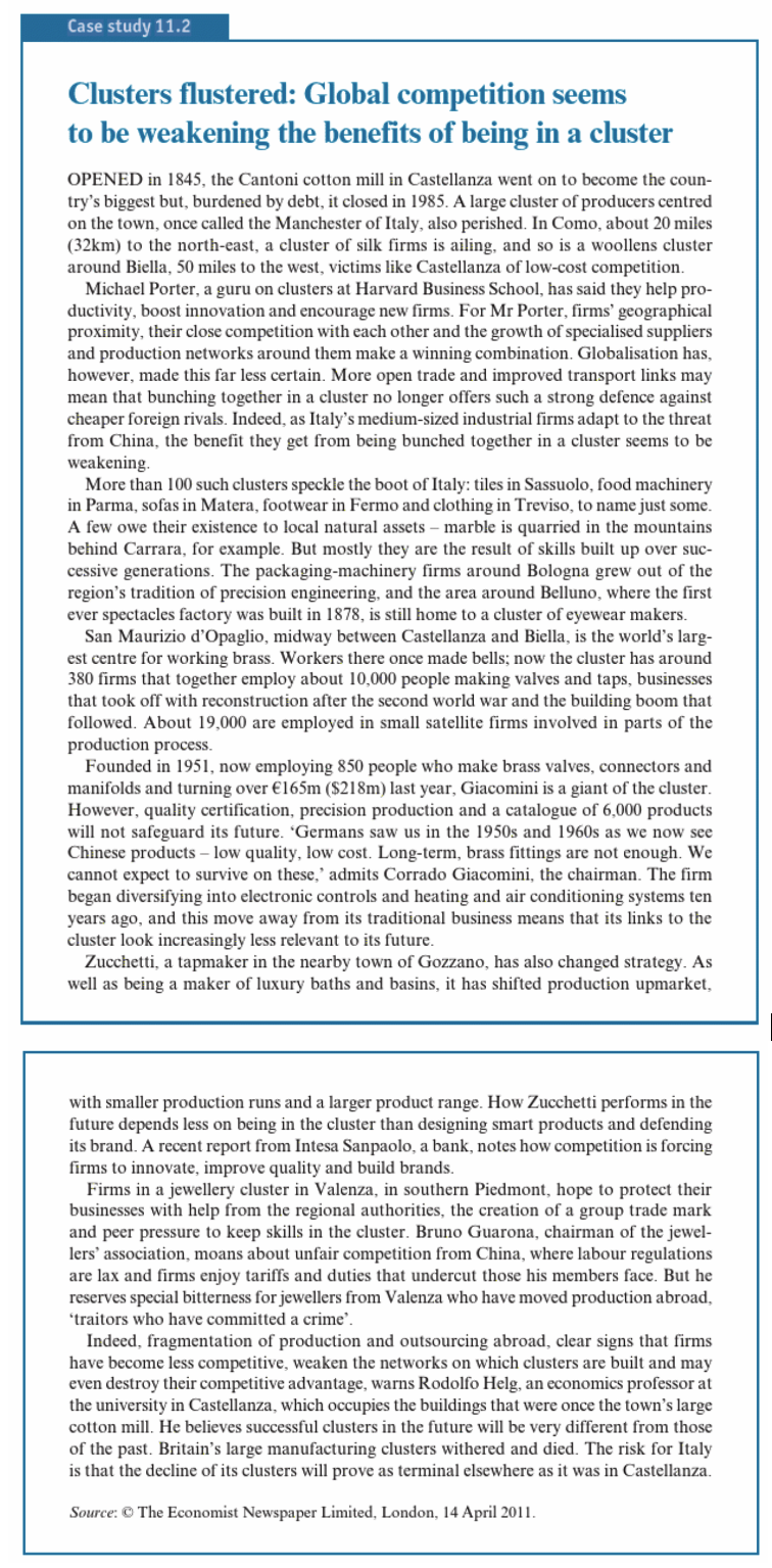  Case study 11.2 Clusters ustered: Global competition seems to be weakening