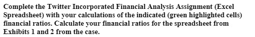  Complete the Twitter Incorporated Financial Analysis Assignment (Excel Spreadsheet) with your