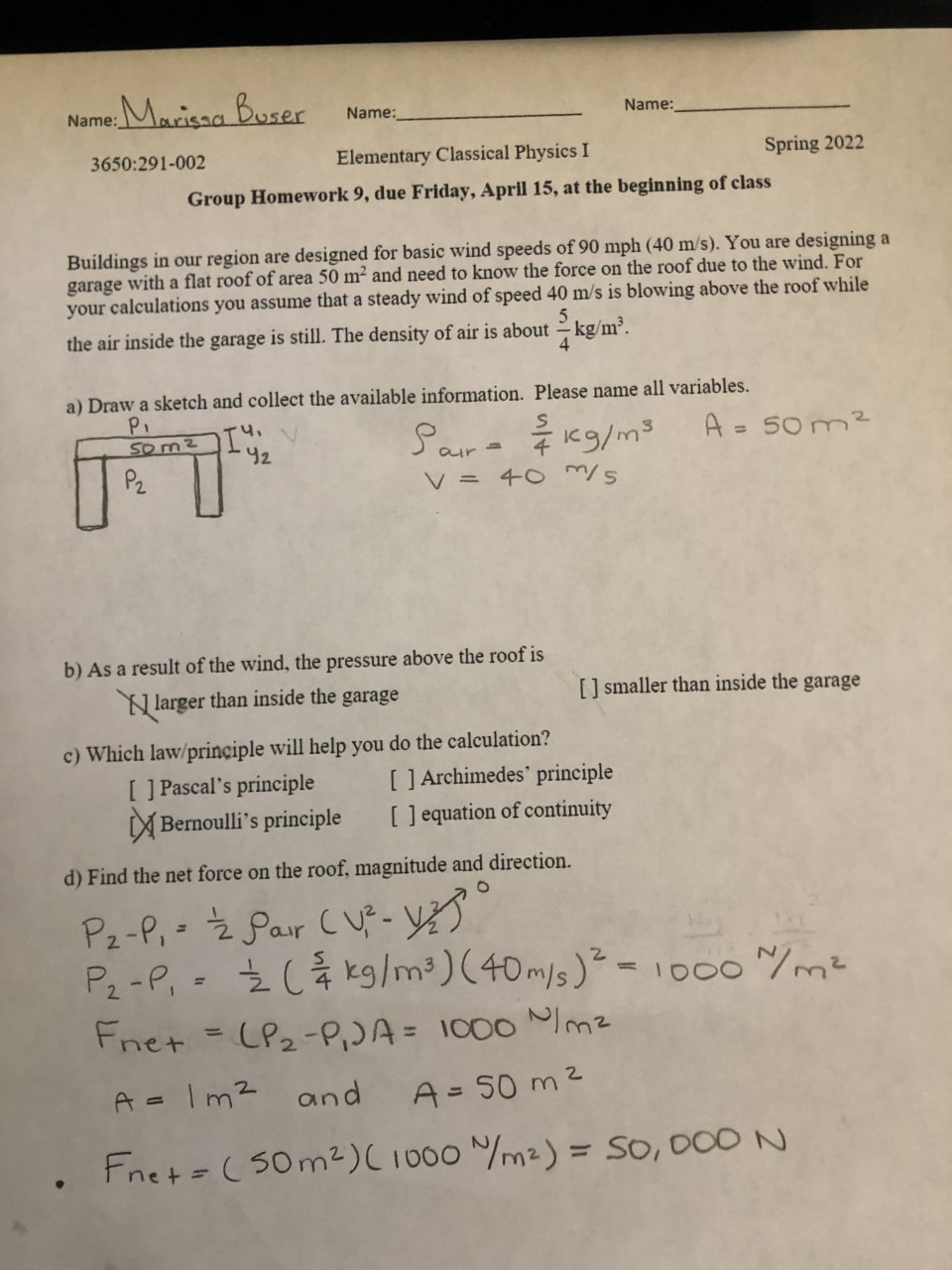  Marissa Buser Name: Name: 3650:291-002 Elementary Classical Physics I Spring 2022