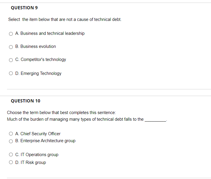  QUESTION 9 Select the item below that are not a cause